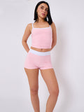 Contrast Trim Slinky Crop Top & Shorts Co-Ord Set