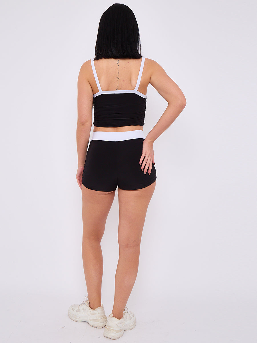 Contrast Trim Slinky Crop Top & Shorts Co-Ord Set