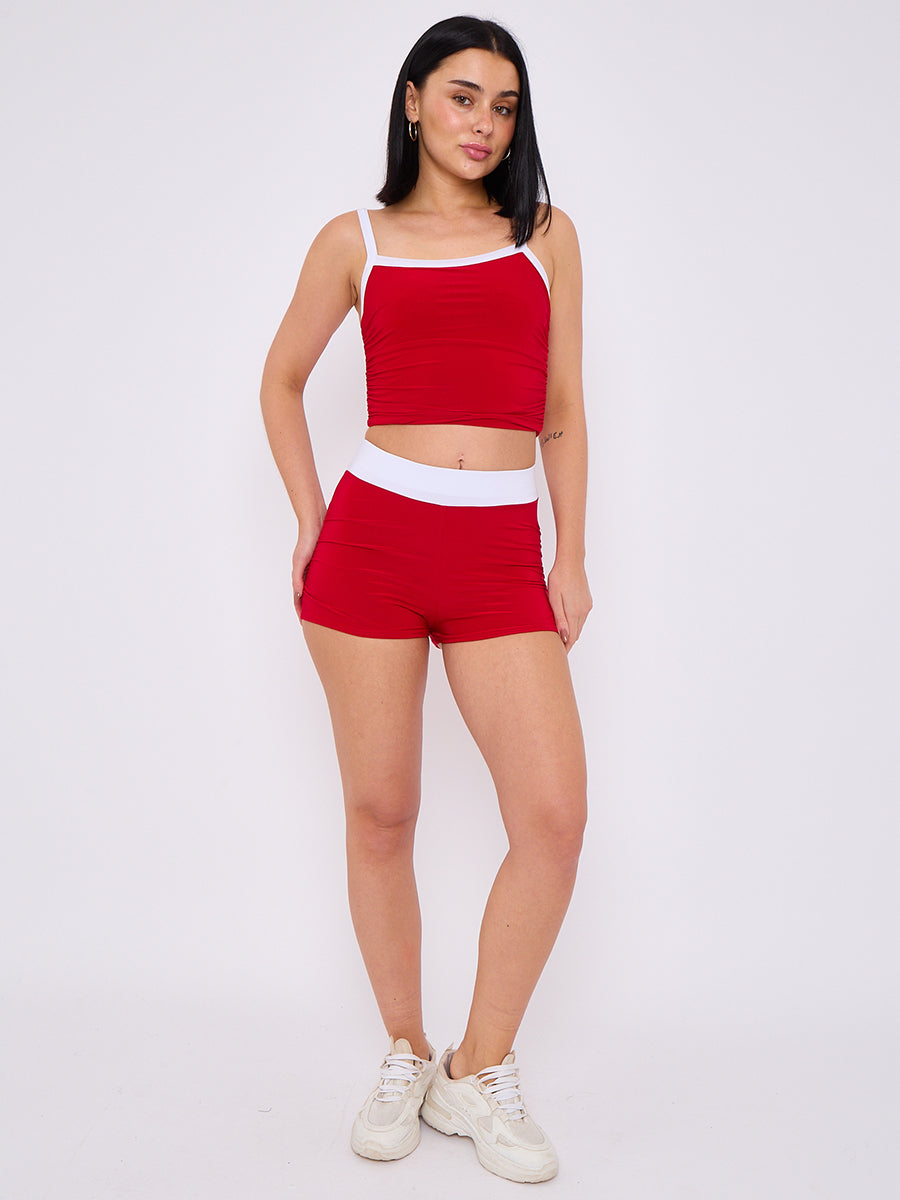 Contrast Trim Slinky Crop Top & Shorts Co-Ord Set