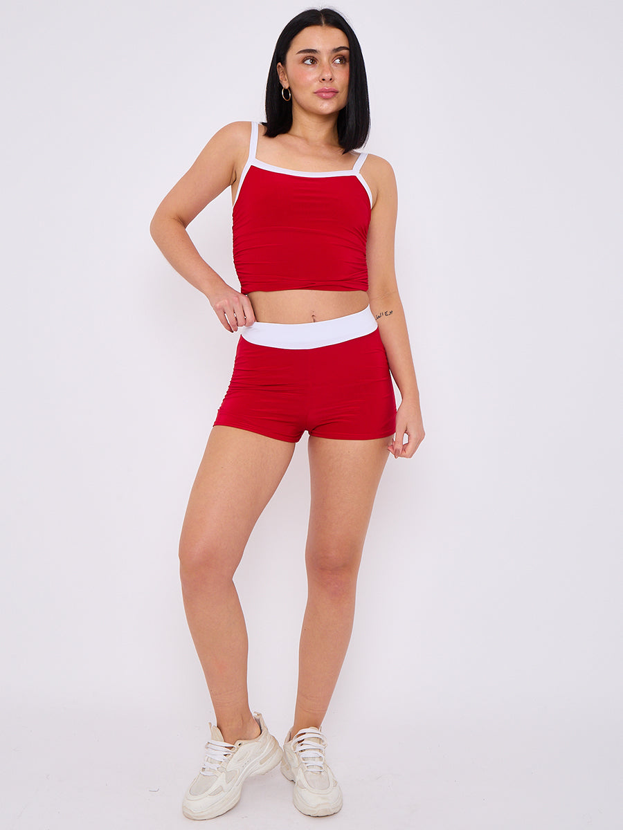 Contrast Trim Slinky Crop Top & Shorts Co-Ord Set