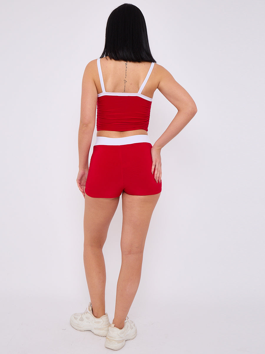 Contrast Trim Slinky Crop Top & Shorts Co-Ord Set