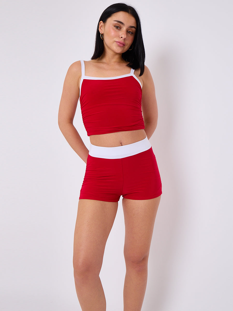 Contrast Trim Slinky Crop Top & Shorts Co-Ord Set