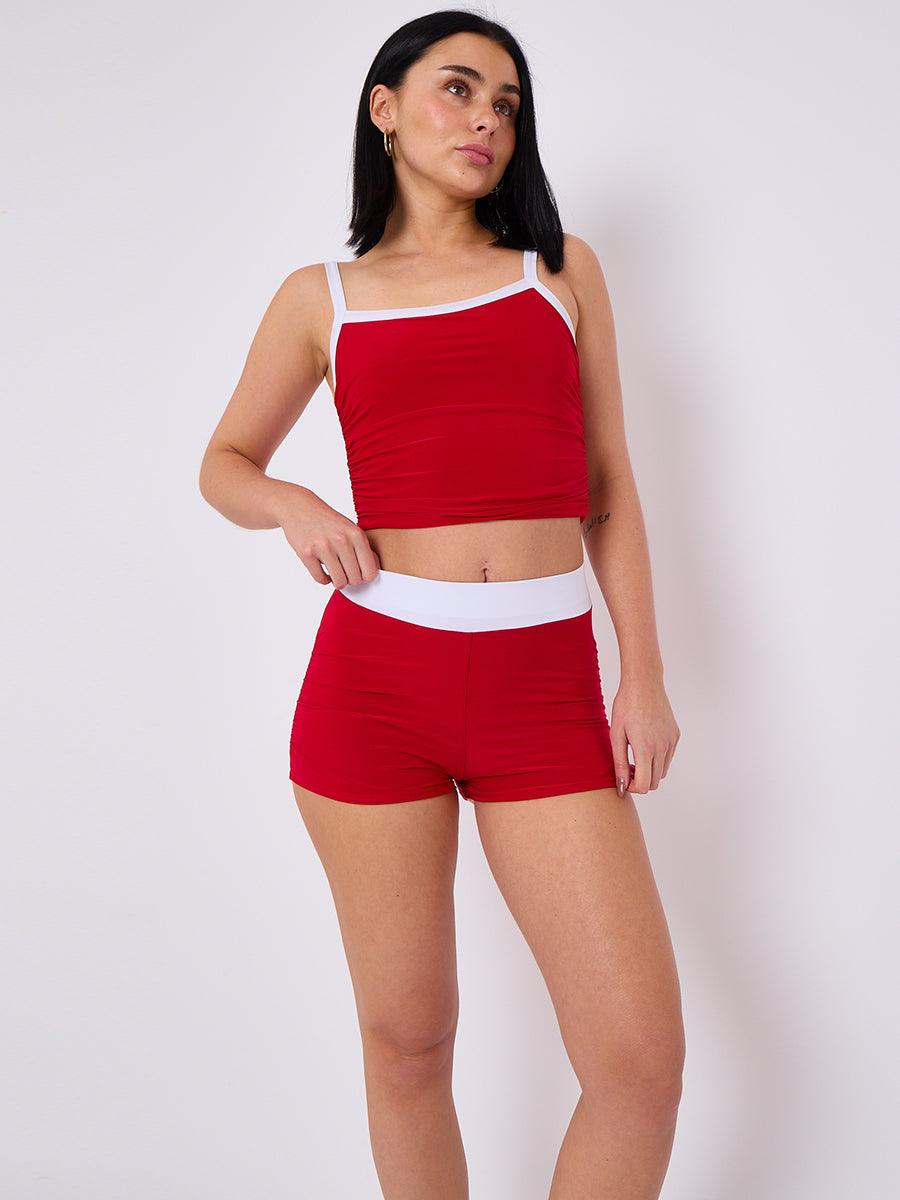 Contrast Trim Slinky Crop Top & Shorts Co-Ord Set