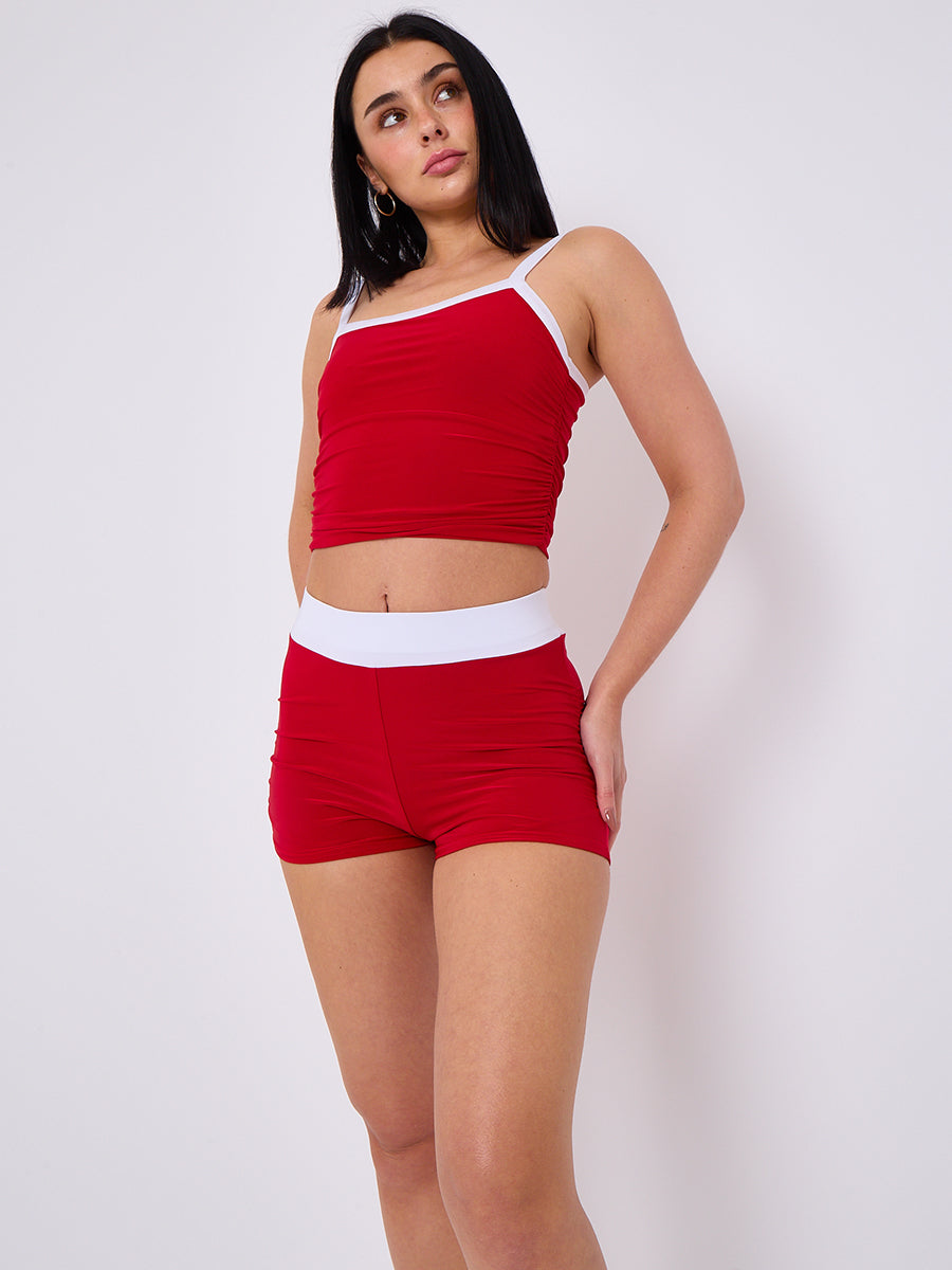 Contrast Trim Slinky Crop Top & Shorts Co-Ord Set