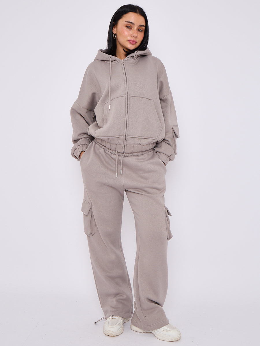 Cargo Style Zip Hoodie Set