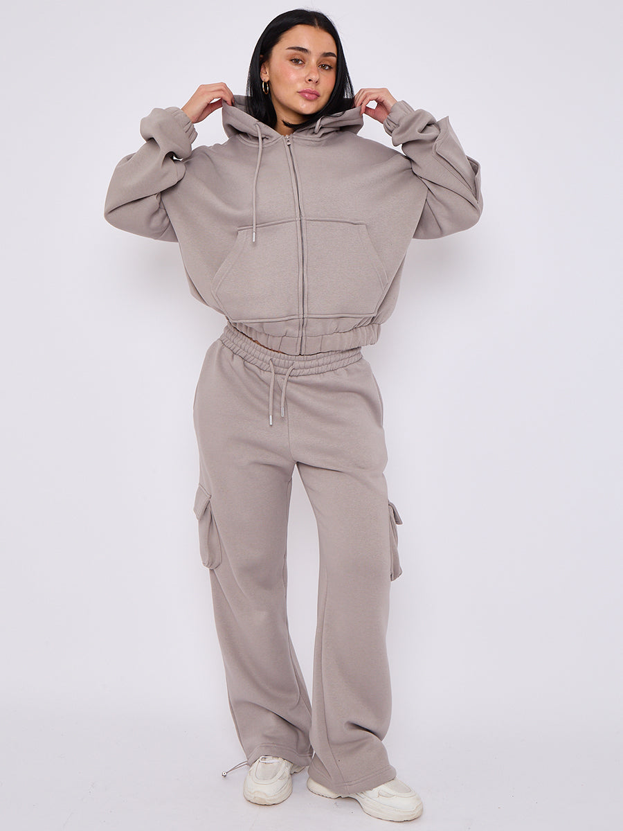 Cargo Style Zip Hoodie Set