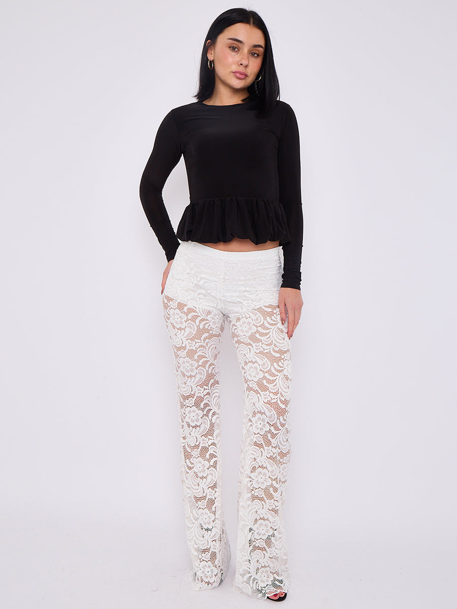 Lace Detail High Waist Flared Trousers