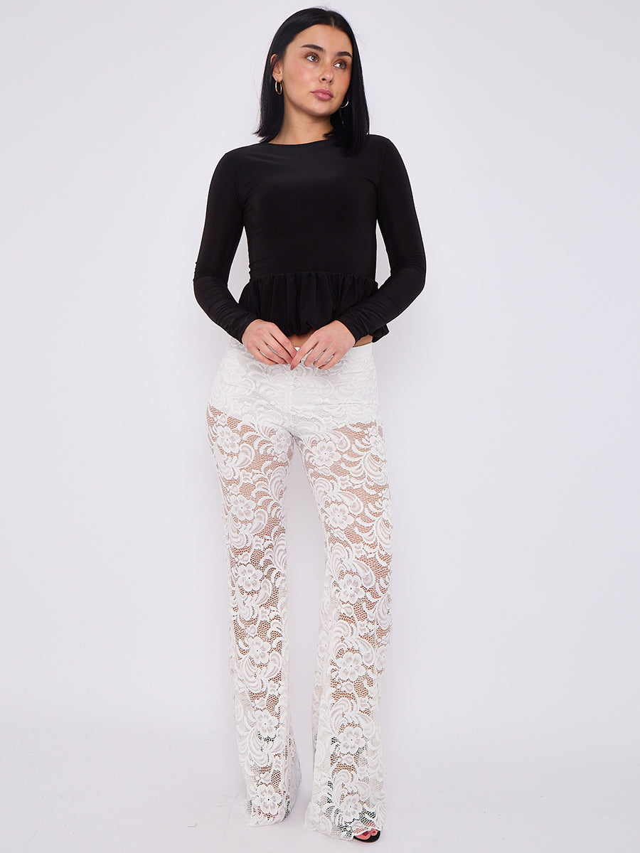 Lace Detail High Waist Flared Trousers