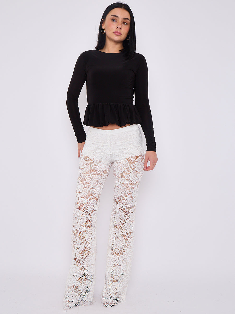 Lace Detail High Waist Flared Trousers