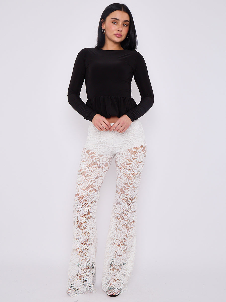 Lace Detail High Waist Flared Trousers