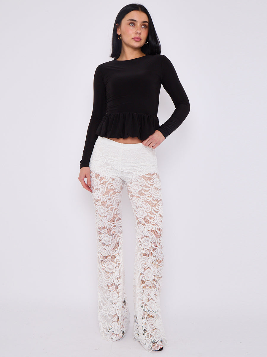 Lace Detail High Waist Flared Trousers