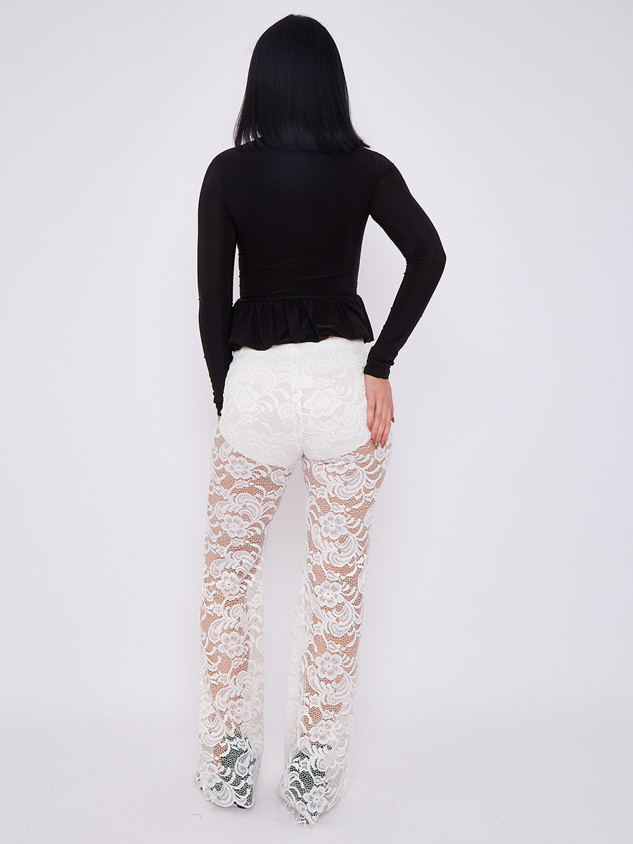 Lace Detail High Waist Flared Trousers