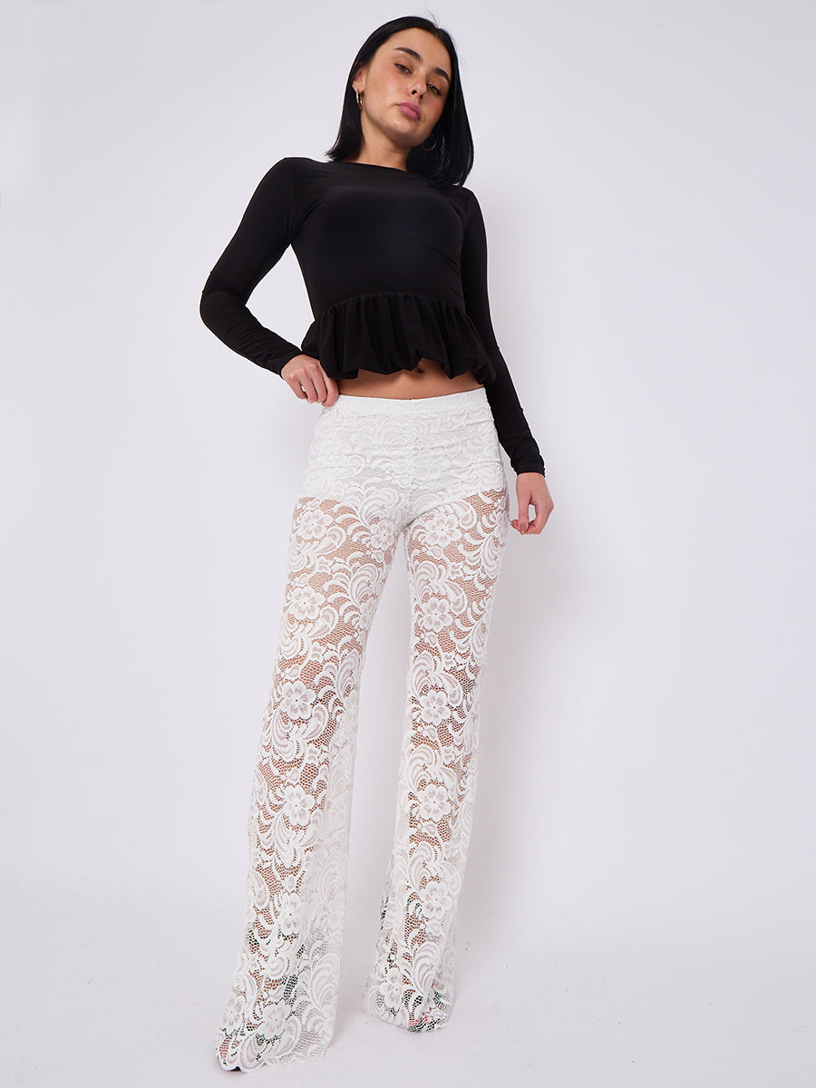 Lace Detail High Waist Flared Trousers