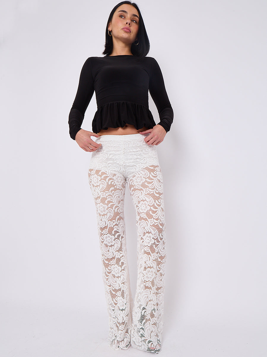 Lace Detail High Waist Flared Trousers