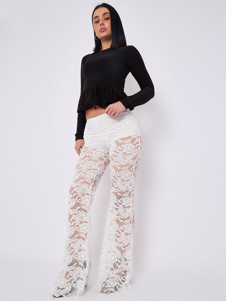 Lace Detail High Waist Flared Trousers