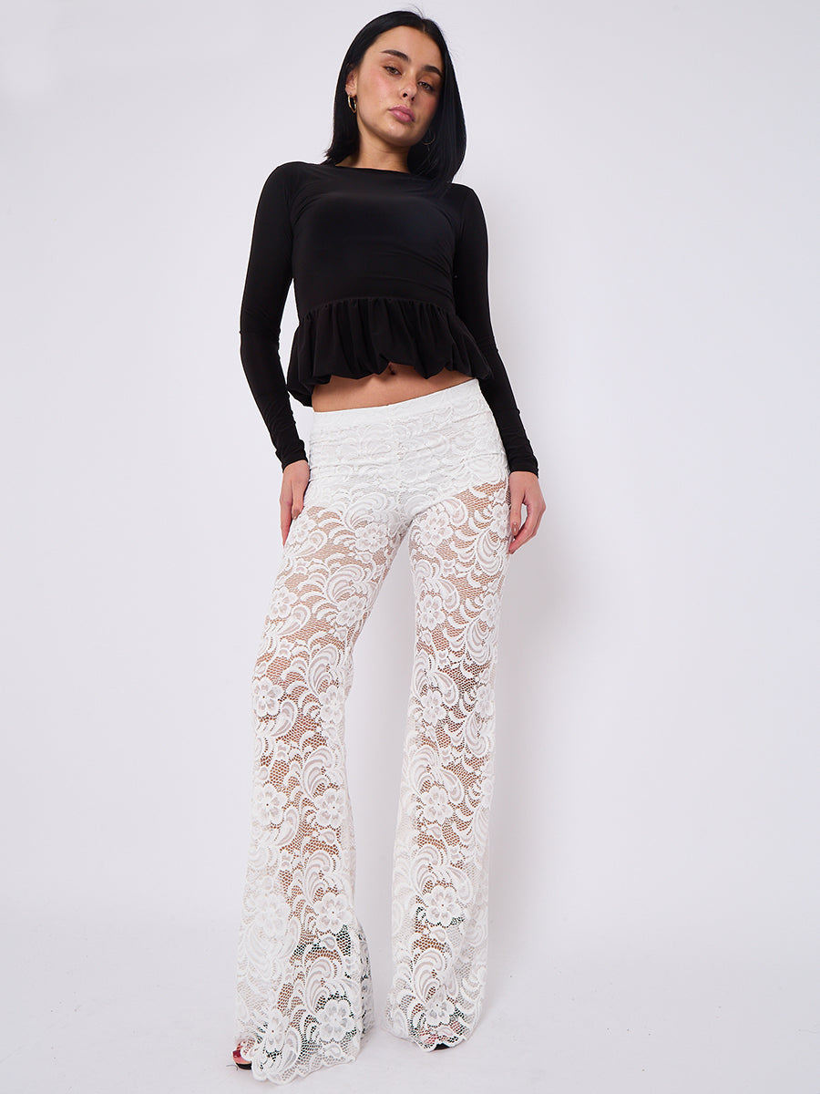 Lace Detail High Waist Flared Trousers