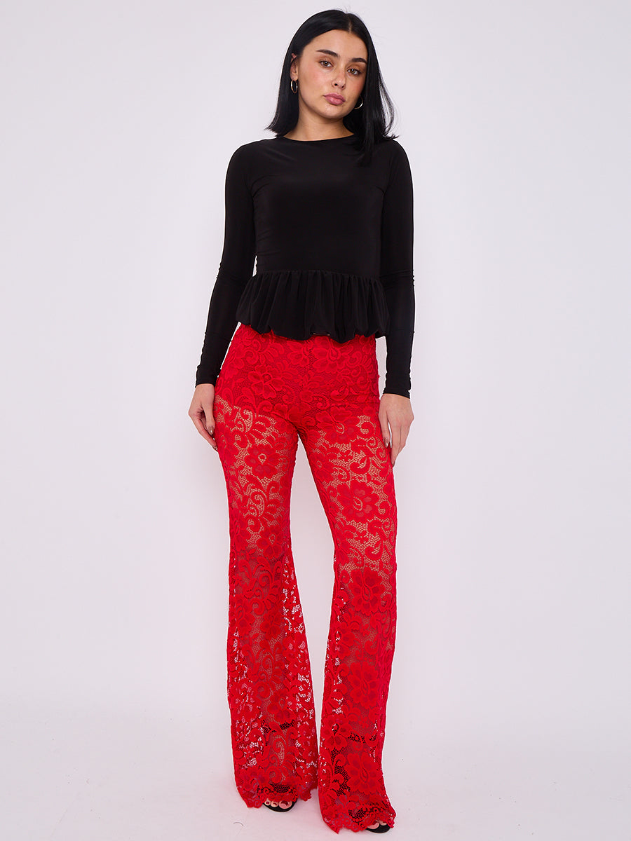 Lace Detail High Waist Flared Trousers
