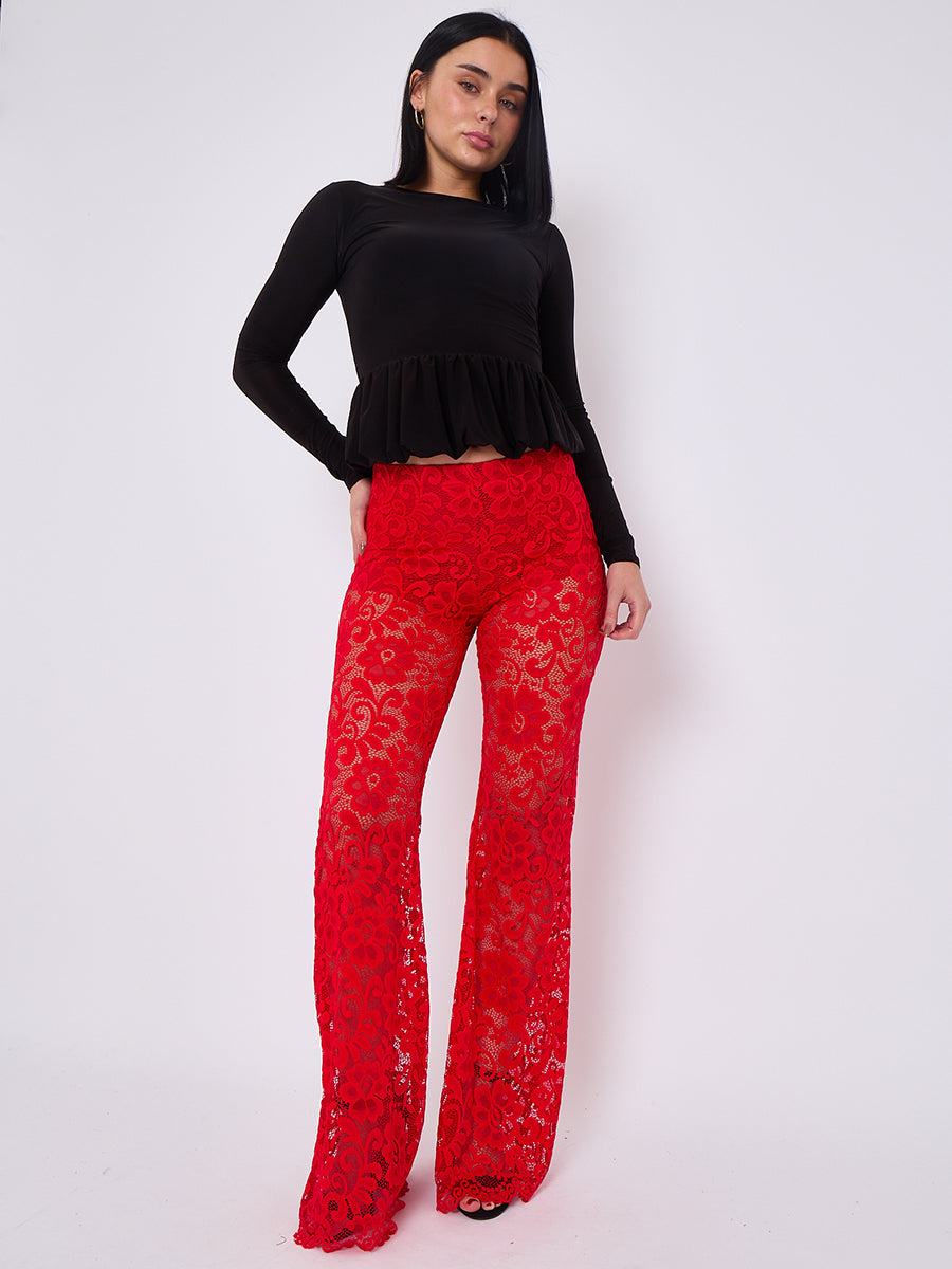 Lace Detail High Waist Flared Trousers
