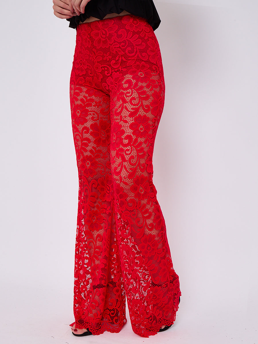Lace Detail High Waist Flared Trousers