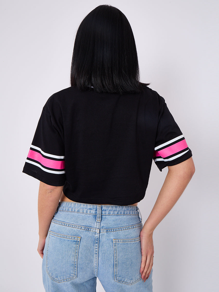 98 Graphic Printed V-Neck Crop Top