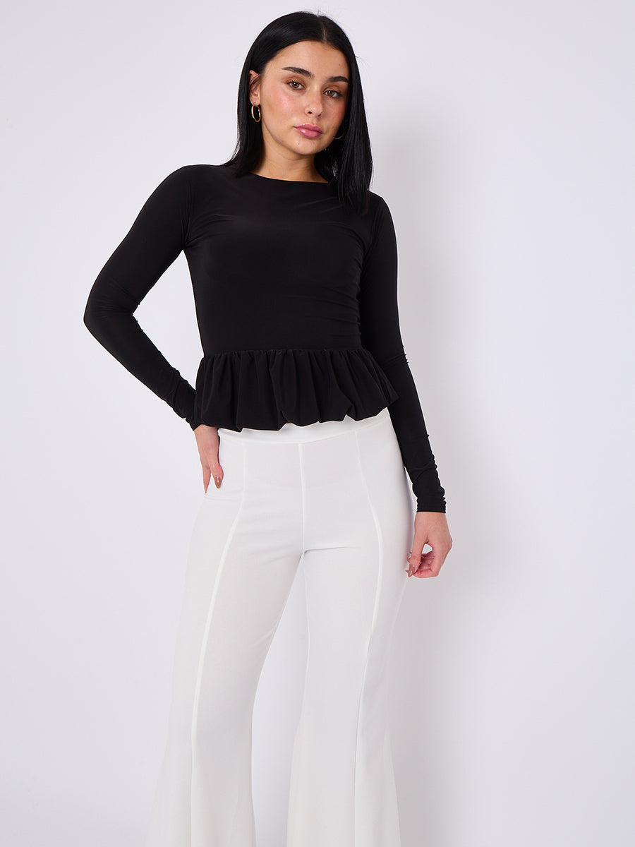 Bubble Hem Slinky Long Sleeve Top