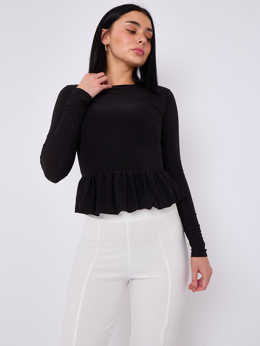 Bubble Hem Slinky Long Sleeve Top