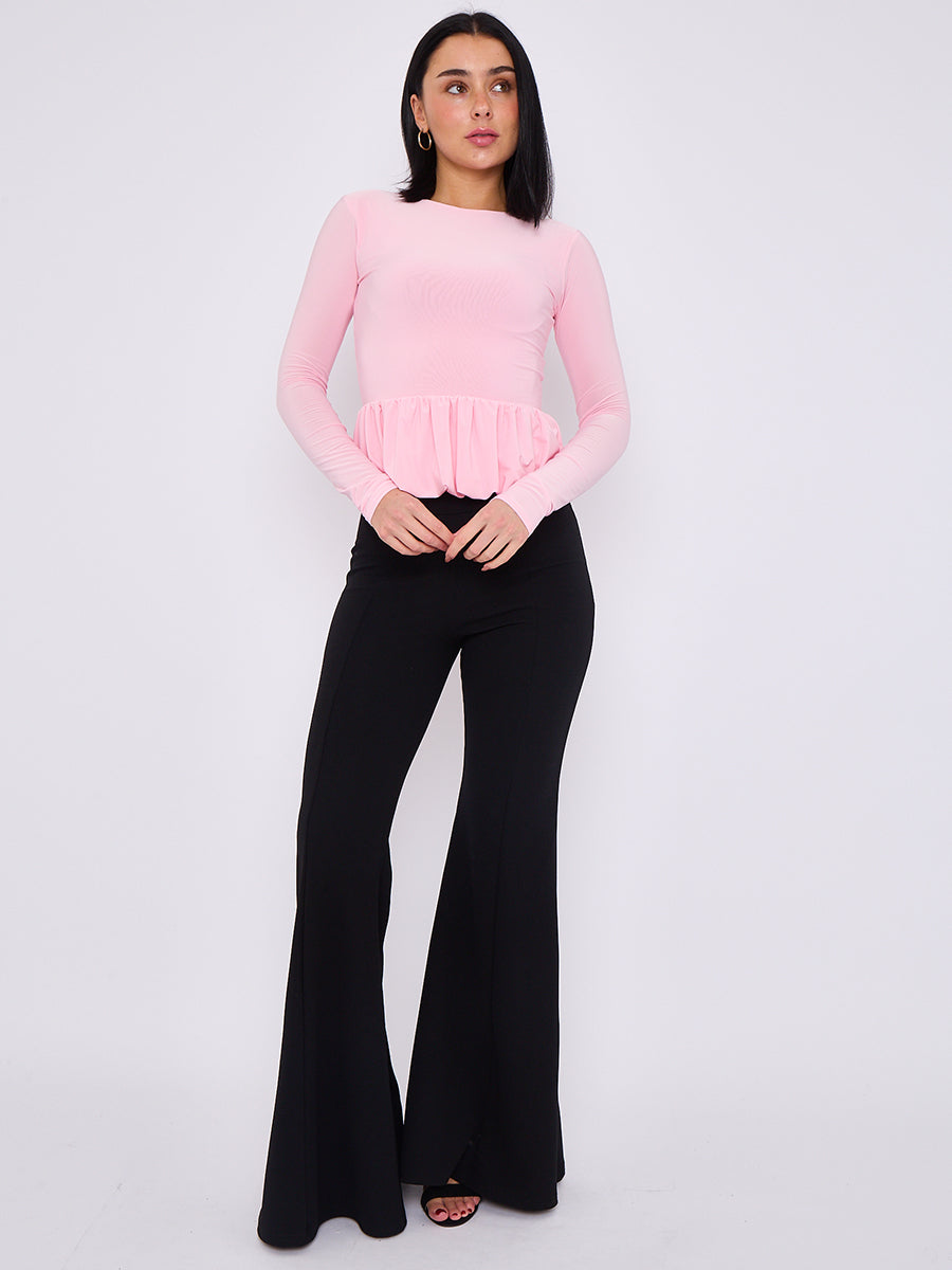 Bubble Hem Slinky Long Sleeve Top