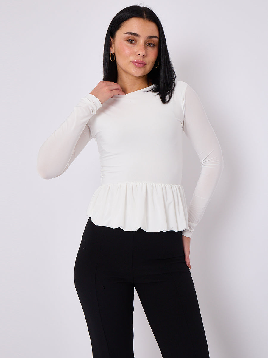 Bubble Hem Slinky Long Sleeve Top
