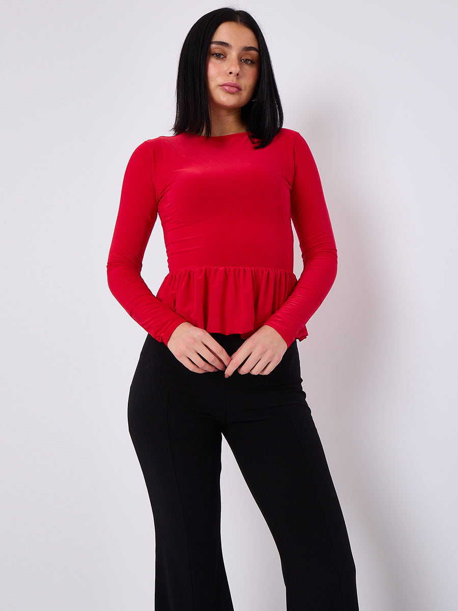 Bubble Hem Slinky Long Sleeve Top