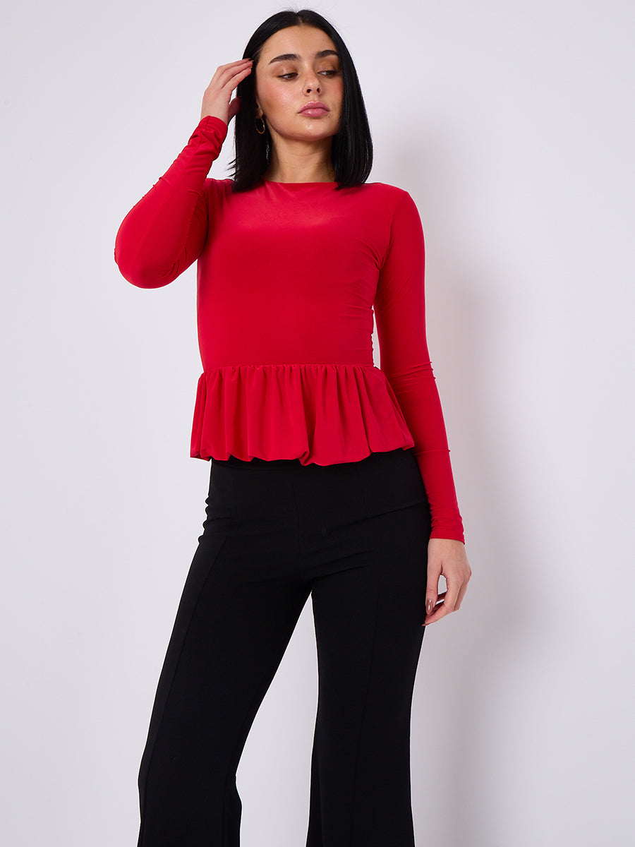 Bubble Hem Slinky Long Sleeve Top
