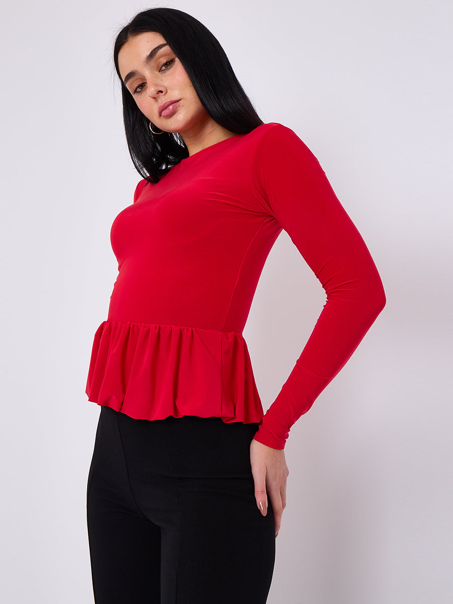 Bubble Hem Slinky Long Sleeve Top