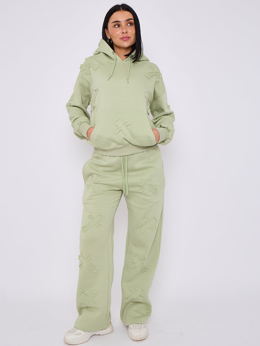 Oversized Crucifix Embroidered Hooded Fleece Co-ord