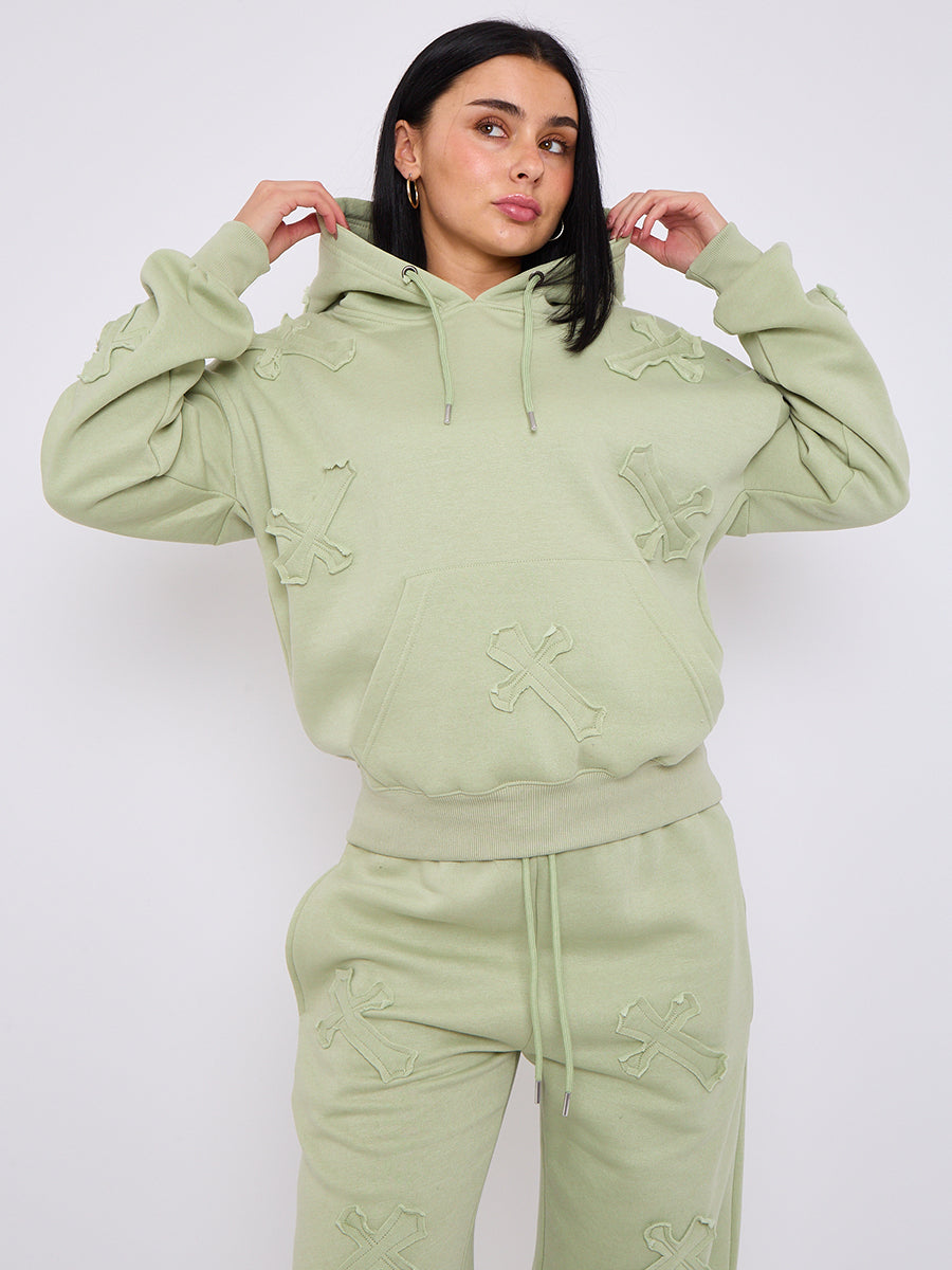 Oversized Crucifix Embroidered Hooded Fleece Co-ord