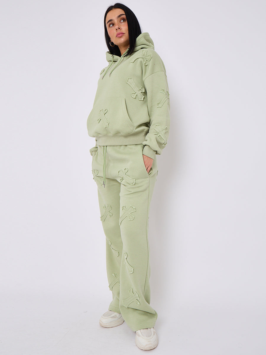 Oversized Crucifix Embroidered Hooded Fleece Co-ord