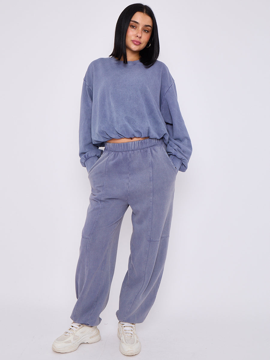 Acid Wash Sweatshirt & Jogger Bubble Hem Tracksuit