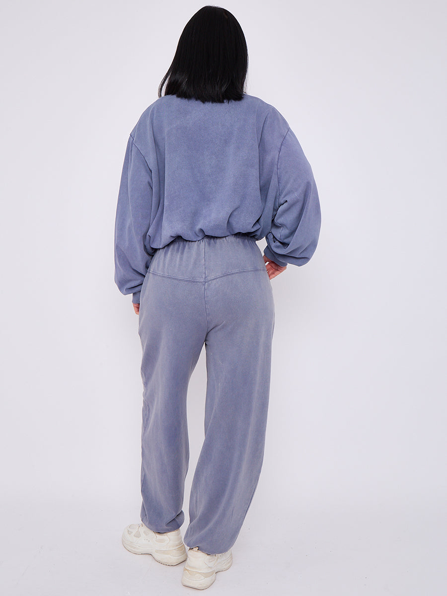 Acid Wash Sweatshirt & Jogger Bubble Hem Tracksuit