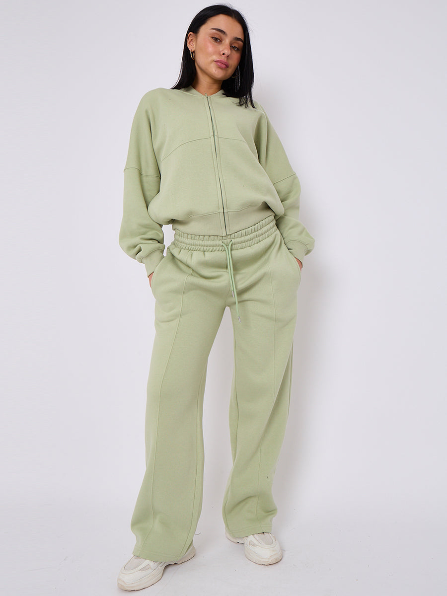 Oversized Bomber Style Fleece Zipper Co-ord