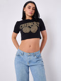Leopard Cherry Graphic Printed Crop Top