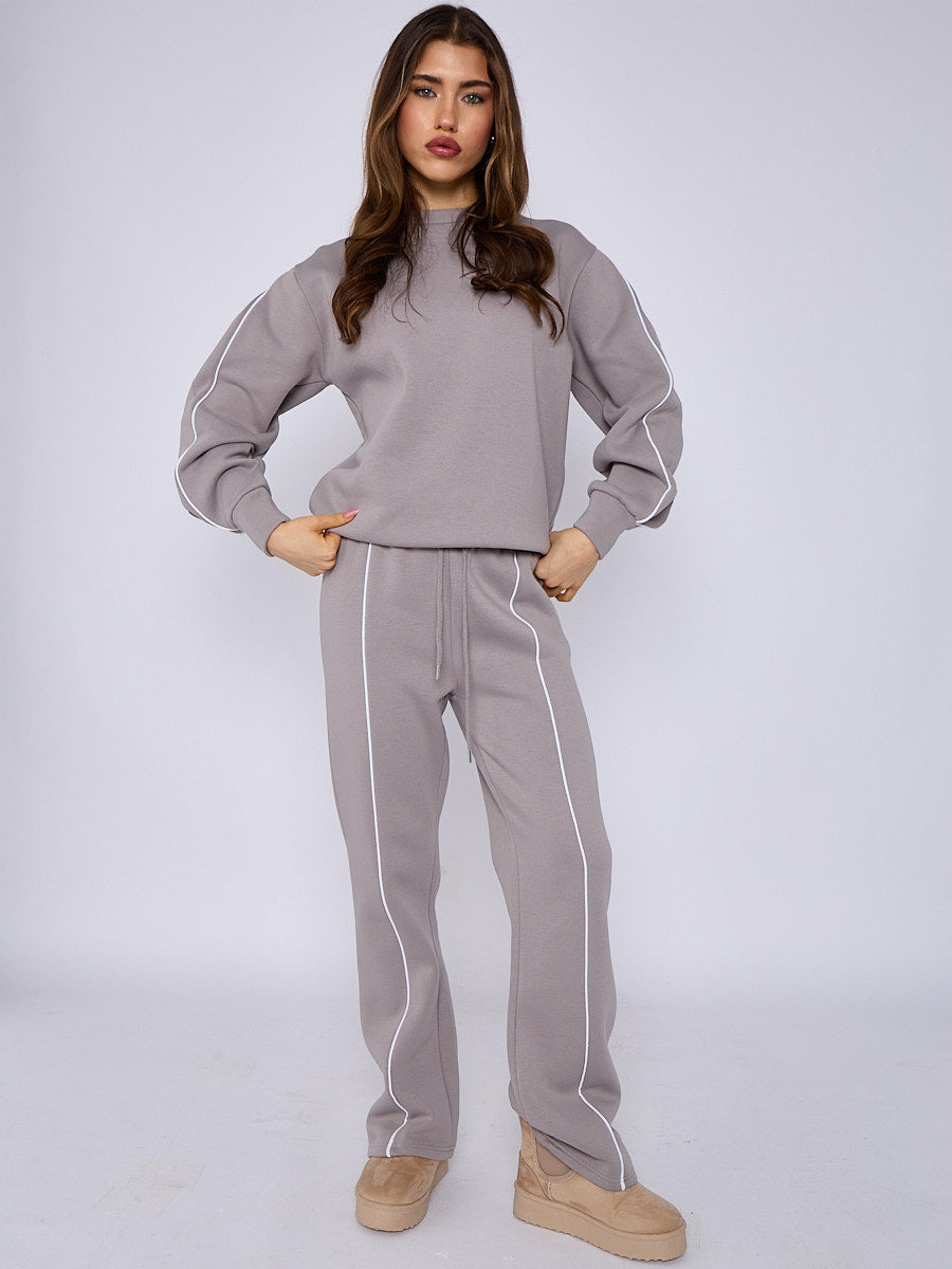 Sleeve Pipping Sweatshirt & Jogger Set
