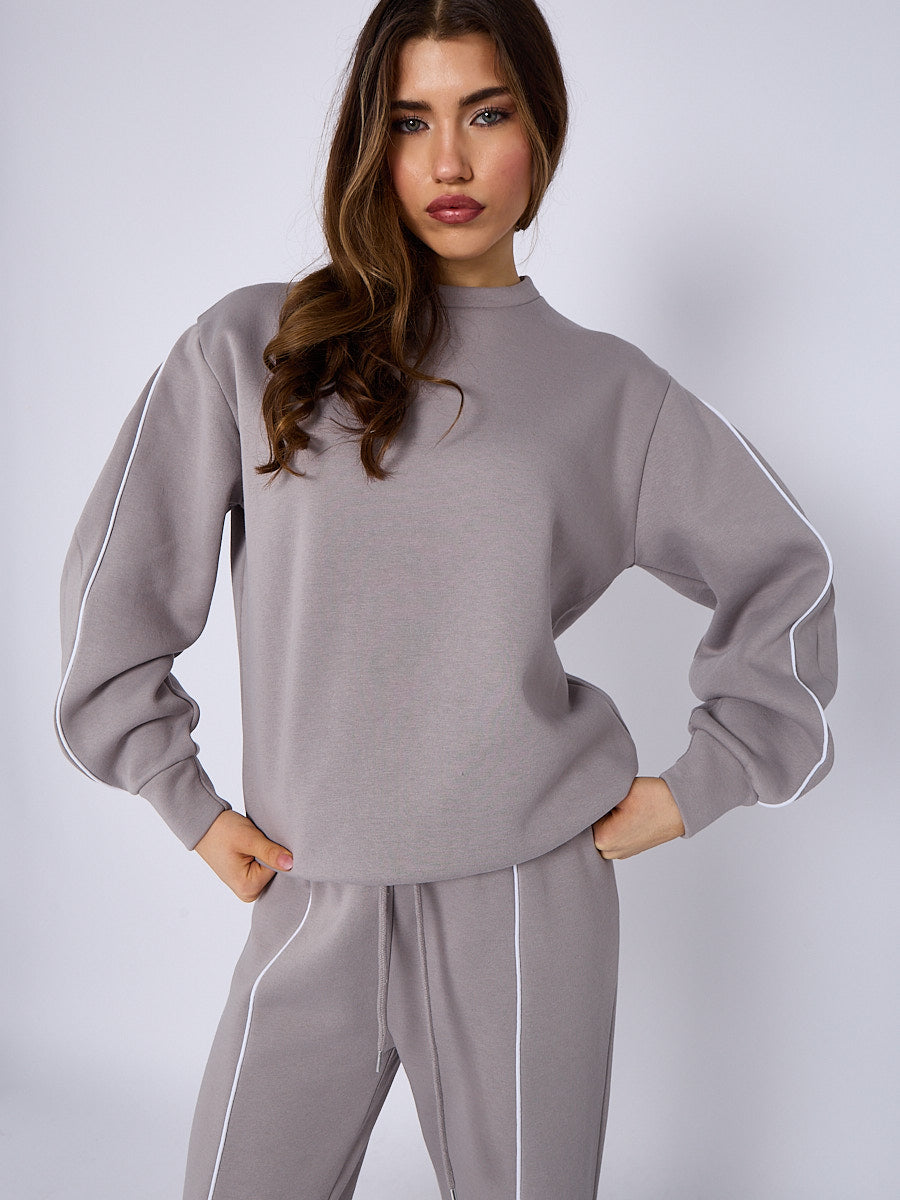 Sleeve Pipping Sweatshirt & Jogger Set