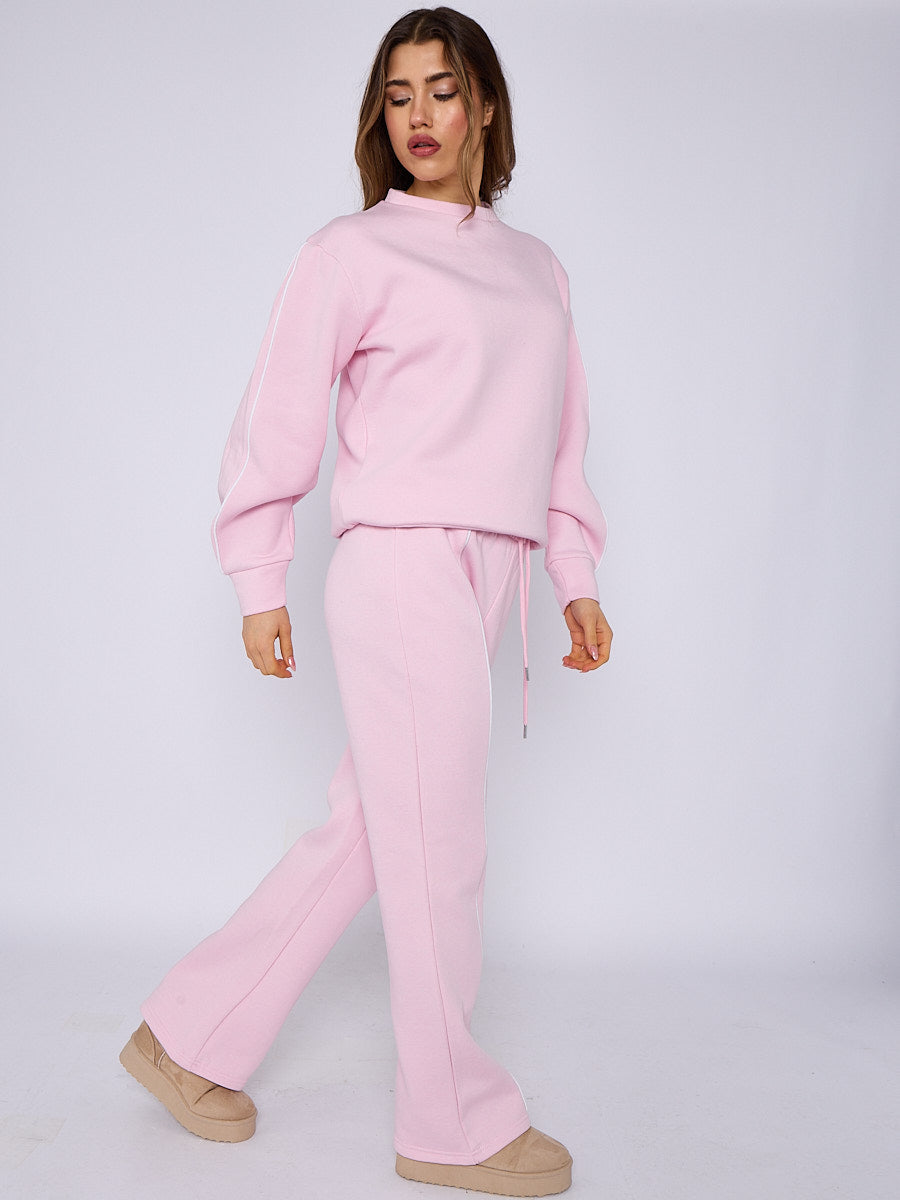 Sleeve Pipping Sweatshirt & Jogger Set