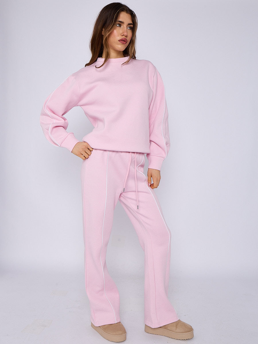 Sleeve Pipping Sweatshirt & Jogger Set