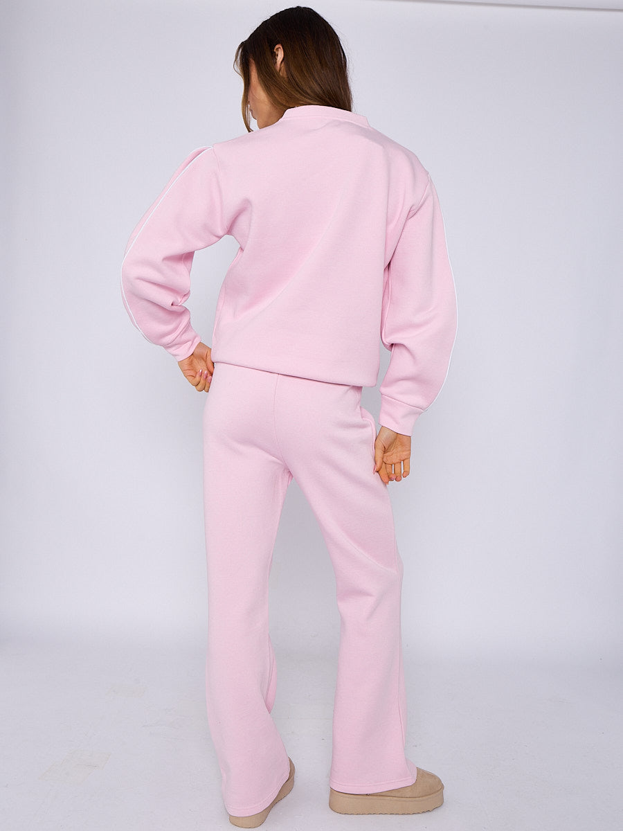 Sleeve Pipping Sweatshirt & Jogger Set