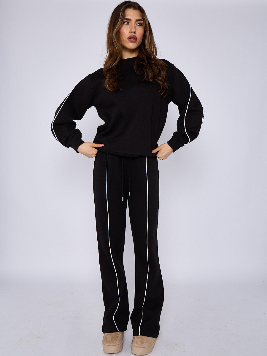 Sleeve Pipping Sweatshirt & Jogger Set