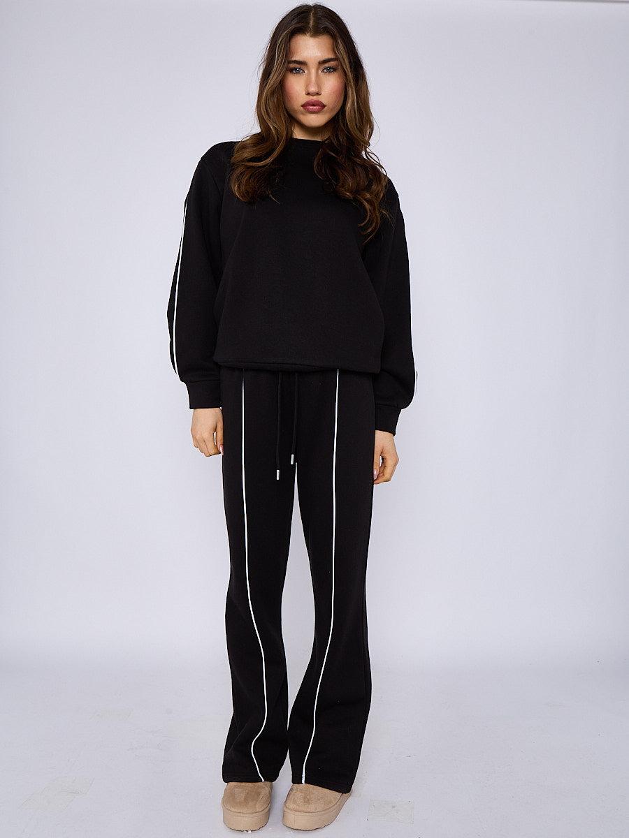 Sleeve Pipping Sweatshirt & Jogger Set