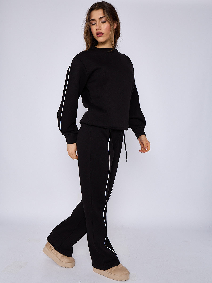 Sleeve Pipping Sweatshirt & Jogger Set