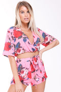 Watercolour Floral Print Wrap Front Co-ord