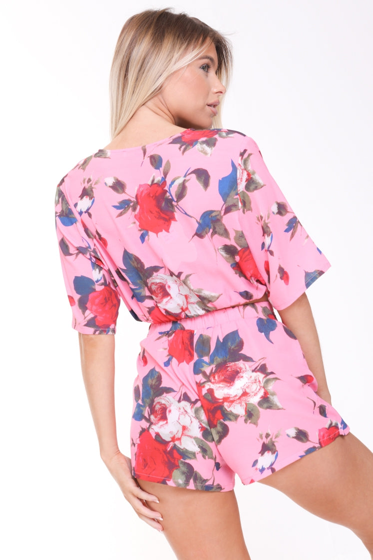 Watercolour Floral Print Wrap Front Co-ord