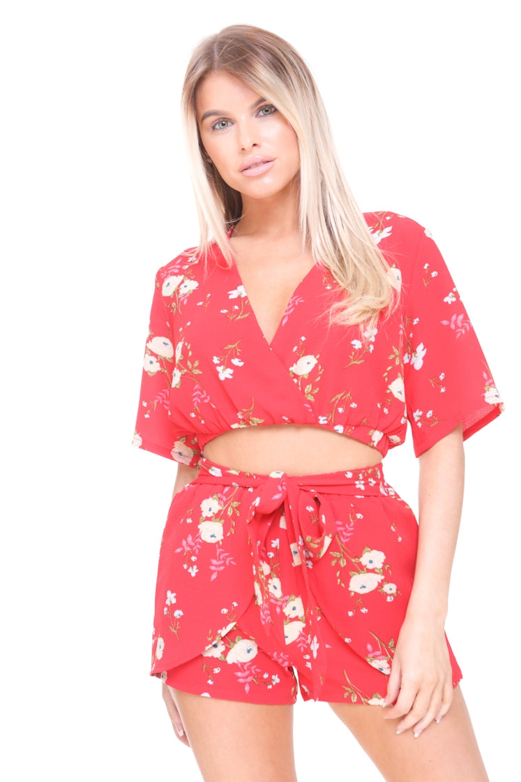 Botanic Floral Print Wrap Front Co-ord