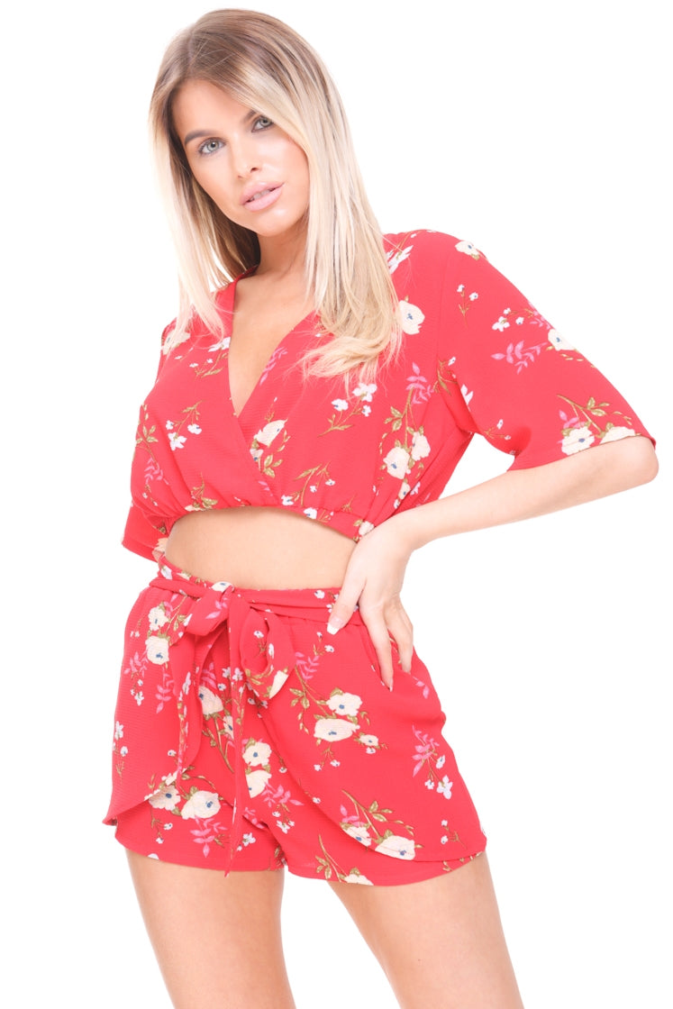 Botanic Floral Print Wrap Front Co-ord